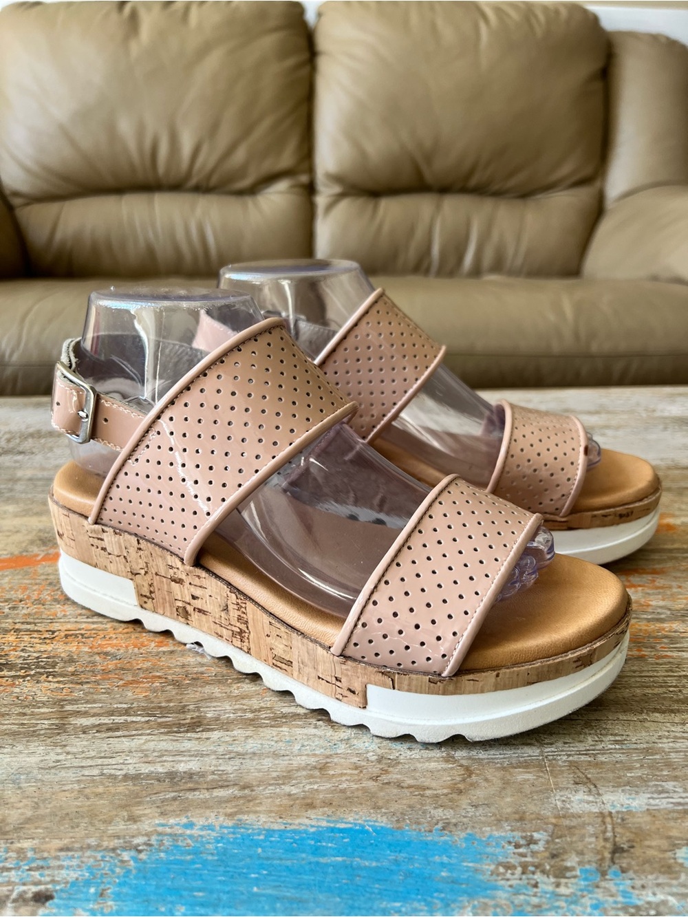 Piampiani Blush Pink Perforated Sandals Size 39/8 1/2